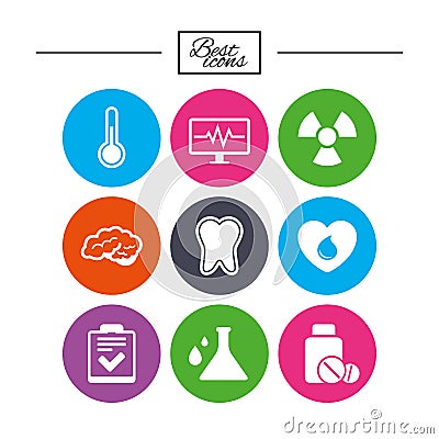 Medicine, medical health and diagnosis icons. Vector Illustration