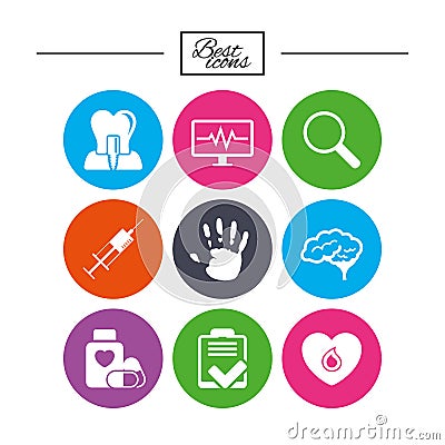 Medicine, medical health and diagnosis icons. Vector Illustration