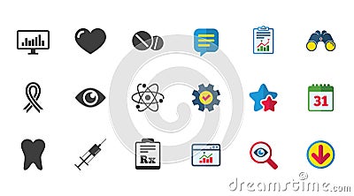 Medicine, medical health and diagnosis icons. Vector Illustration