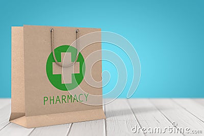Medicine Paper Recycled Bag with Pharmacy Sign. 3d Rendering Stock Photo
