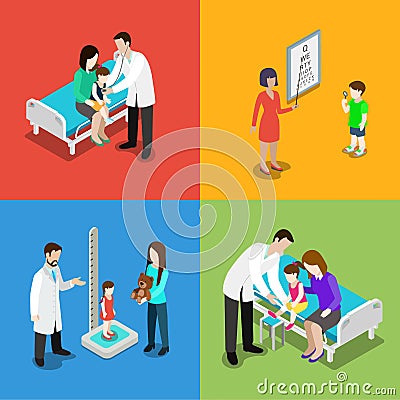 Medicine pediatrician children doctor hospital vector flat 3d Vector Illustration