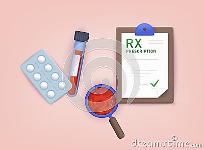 Medicine, pharmacy concept. RX medical prescription drug 3d vector illustration Vector Illustration