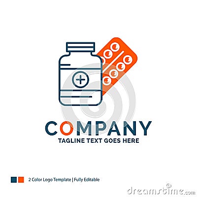 medicine, Pill, capsule, drugs, tablet Logo Design. Blue and Ora Vector Illustration