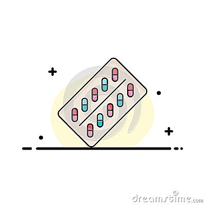 medicine, Pill, drugs, tablet, packet Flat Color Icon Vector Vector Illustration