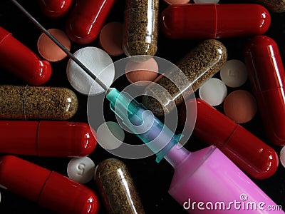 Medicine pills capsules cure pharmaceutical healing industry Stock Photo