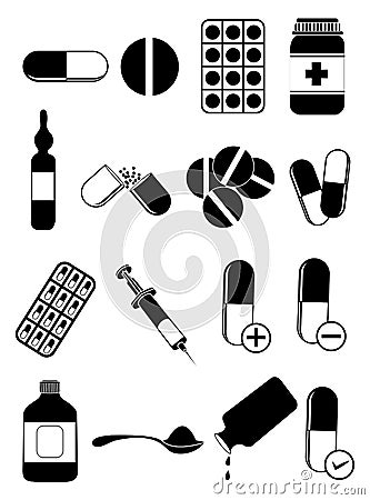 Medicine pills icons set Vector Illustration