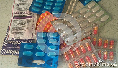 Medicine pills, tablets and capsules Editorial Stock Photo