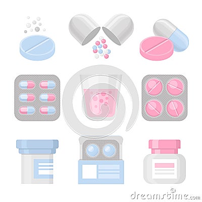 Medicine and pills vector colorful icon set Vector Illustration