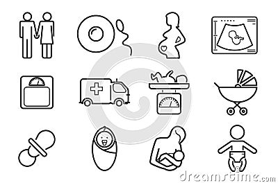 Medicine and pregnancy vector line icons set Vector Illustration