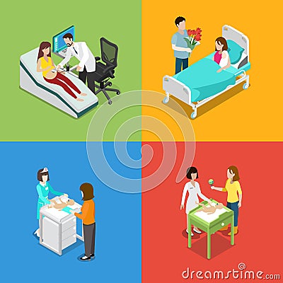 Medicine prenatal pregnancy flat 3d isometric medical vector Vector Illustration