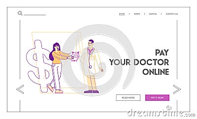 Medicine Price, People Saving and Collect Money, Health Care Cost, Finance Budget Landing Page Template Vector Illustration