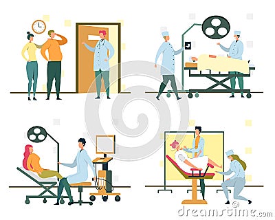 Medicine Surgery, Gynecologist Office, Patients. Vector Illustration