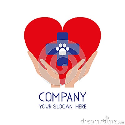 Medicine logo. Hands veterinarian cross icon Vector Illustration