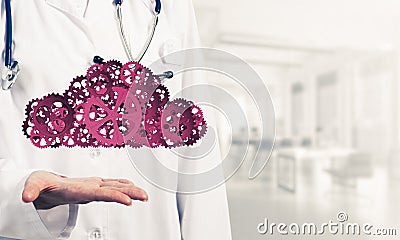 Medicine worker presenting in her palms cloud computing concept Stock Photo