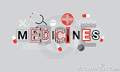 Medicines Health Care Creative Word Over Abstract Geometric Shapes Background Web Banner Vector Illustration