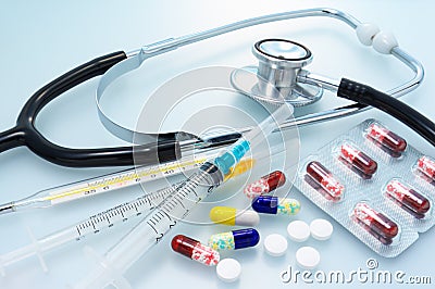 Medicines and medical apparatus. Stock Photo