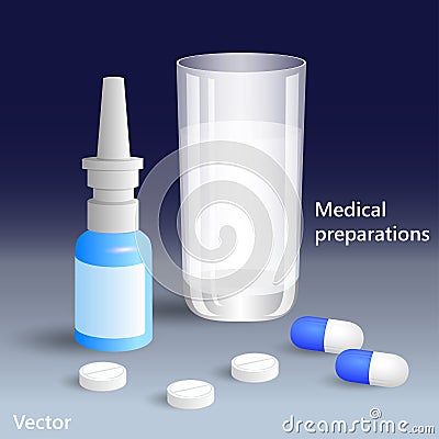 Medicines for treatment, tablets and spray EPS 10 Stock Photo