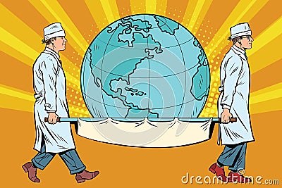 Medics carry the planet Earth on a stretcher Vector Illustration