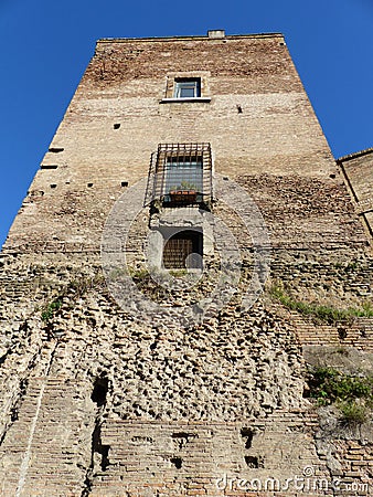 Medieval Annibaldi square tower to Rome in Italy. Editorial Stock Photo