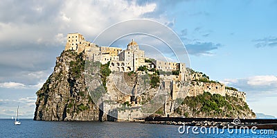 Panorama of medieval Aragonese castle, Ischia island - Italy Stock Photo