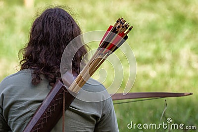 Medieval archer with arrows on back Editorial Stock Photo