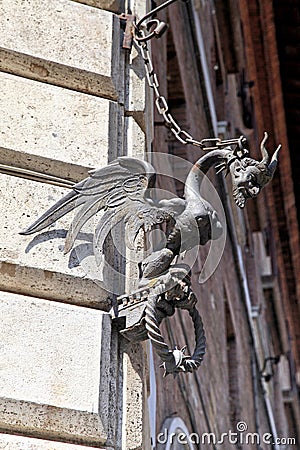 Medieval architectural detail with devil figure Stock Photo