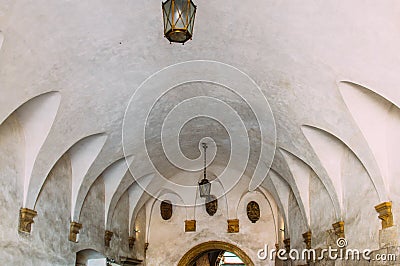 Medieval archway with lanterns in Wawel castle in Krakow Editorial Stock Photo