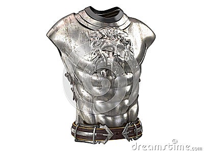 Medieval armor on the body in the style of a lion with large shoulder pads on an isolated white background. 3d Cartoon Illustration