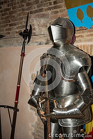 Medieval Armor in a Castle in Italy Stock Photo