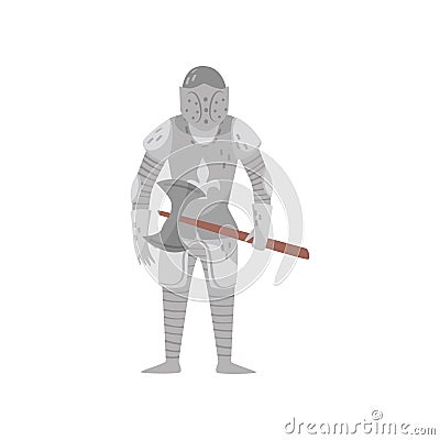 Medieval armored knight warrior character with axe vector Illustration on a white background Vector Illustration