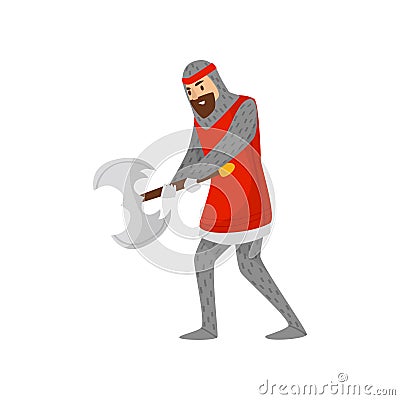 Medieval armored knight warrior character with battle axe vector Illustration on a white background Vector Illustration