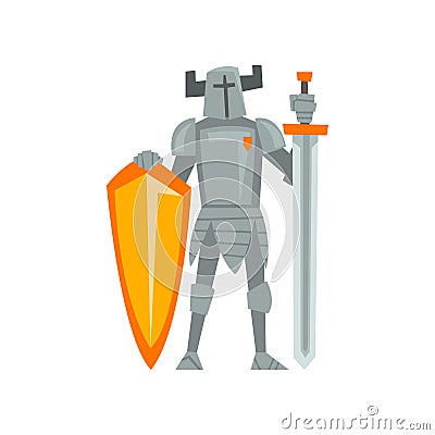 Medieval Armored Knight Warrior Character with Sword and Shield Vector Illustration Vector Illustration