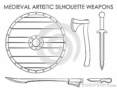 Medieval Artistic Silhouette Weapons Vector Illustration