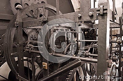 Medieval astronomical clock gearing - interior Stock Photo