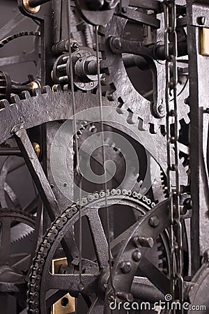 Medieval astronomical clock gearing - interior Stock Photo