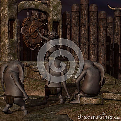 Medieval background with fantasy toon figure Stock Photo