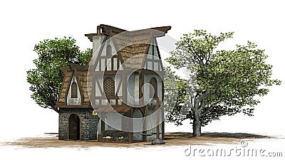 Medieval Bakery Building - isolated on white background Stock Photo