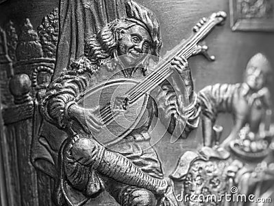 Medieval bard cast iron ornament Stock Photo