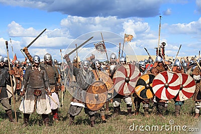 Medieval battle show Voinovo Pole (Warriors' Field) Editorial Stock Photo