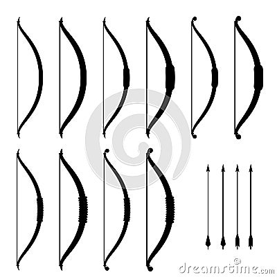 Medieval bow weapon black symbols Vector Illustration