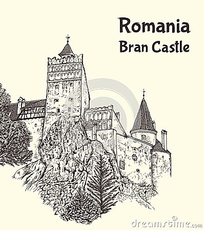 Medieval Bran Castle in Transylvania Vector Illustration