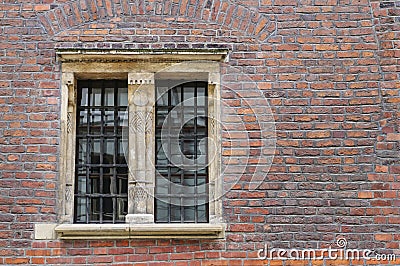 Medieval brick wall with large window Stock Photo