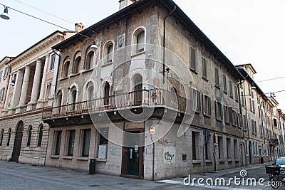 Medieval building in Brescia Old Town, Lombardy, Italy Editorial Stock Photo