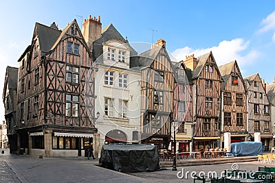 Medieval buildings at place Plumereau. Tours. France Editorial Stock Photo