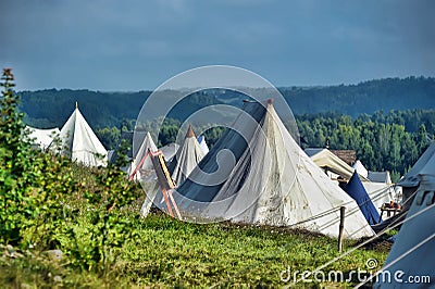 Medieval camping tents Stock Photo