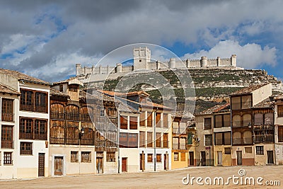 Medieval castle as seen from the square in Penafiel Stock Photo