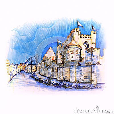 Medieval castle Gravensteen in Gent, Belgium Stock Photo