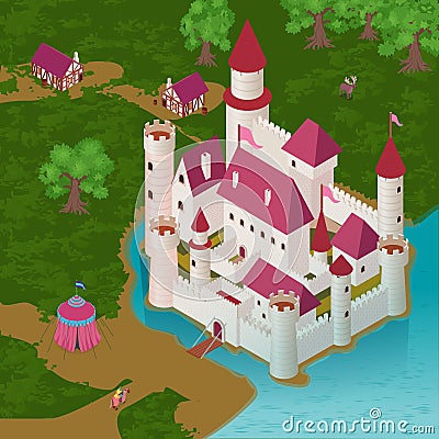 Medieval Castle Isometric Illustration Vector Illustration