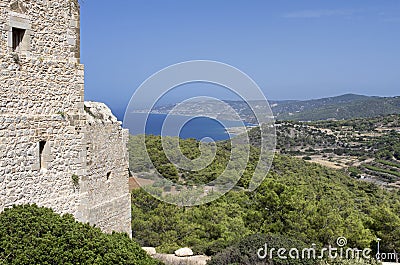 Medieval castle of Kastellos with views of the bay and mountains Stock Photo