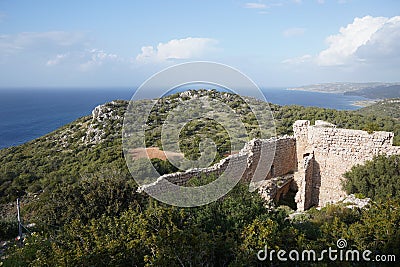 Medieval castle of Kritinia (Kastellos) built by the Knights of St John, Rhodes island, Greece Stock Photo